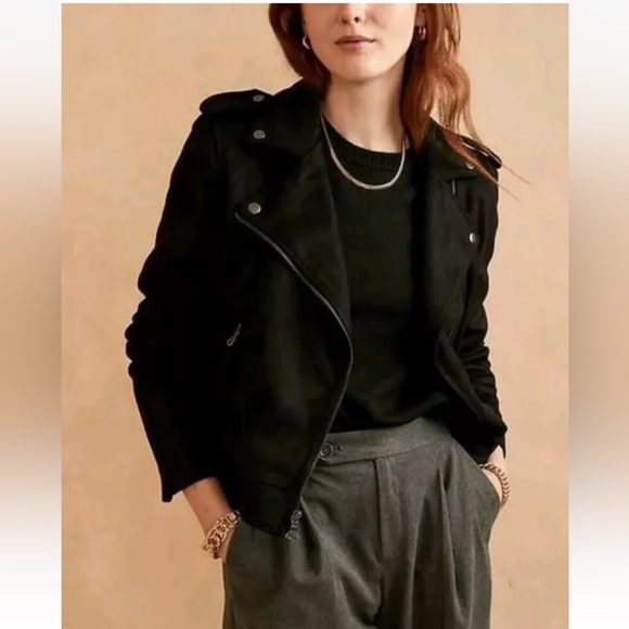 Banana Republic Factory black Faux Suede vegan leather short biker Jacket S - Picture 2 of 16